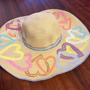 Pastel Heart Hand Painted Floppy Hat - Beige BRAND NEW
